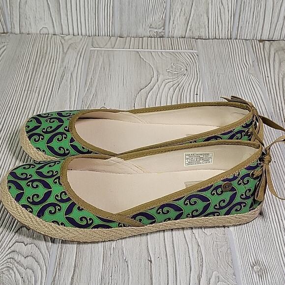 UGG Indah Marrakech Green Blue Cotton Flats Womens Size 7 New - Picture 4 of 13